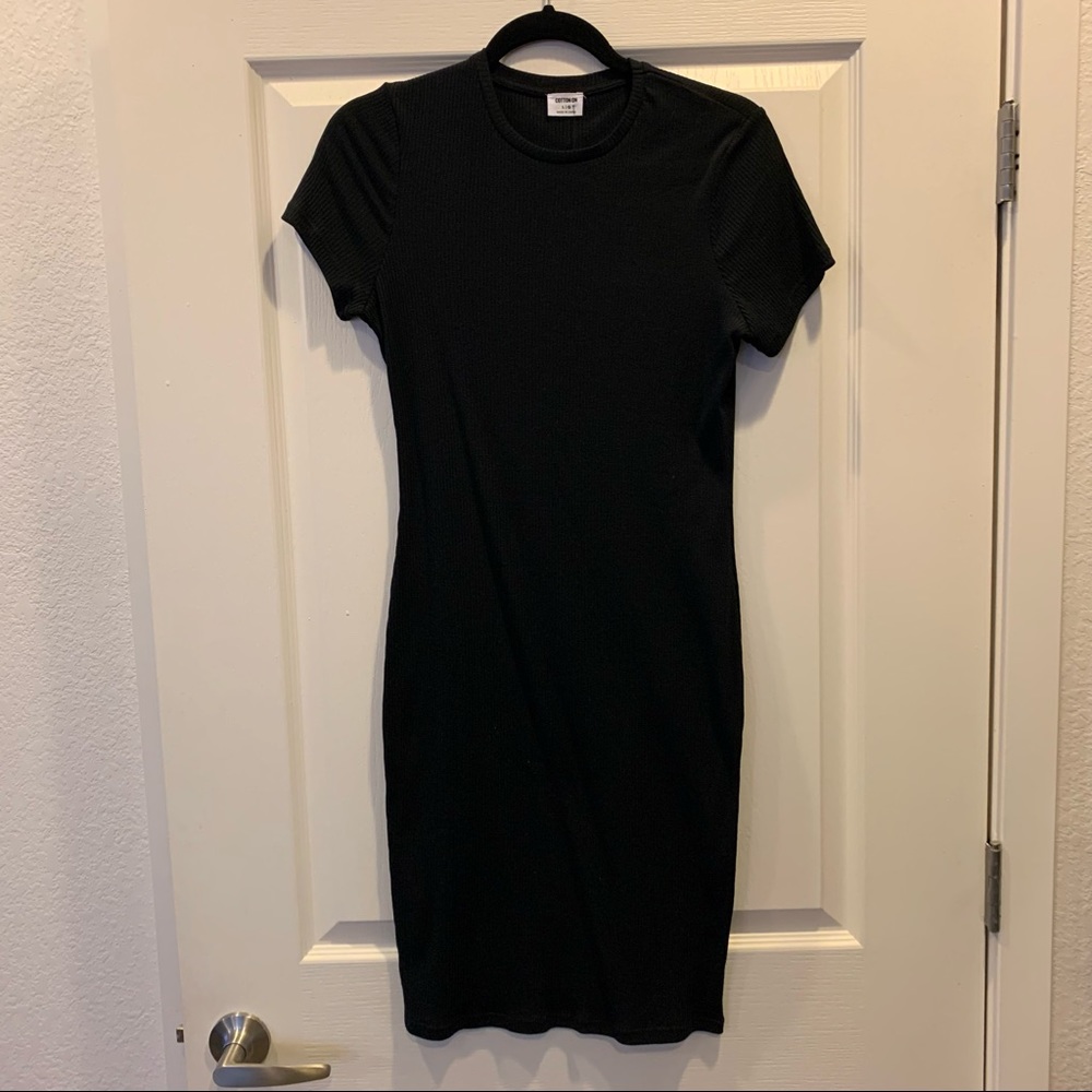 Cotton On Black Short Sleeve Bodycon Midi Dress - Large